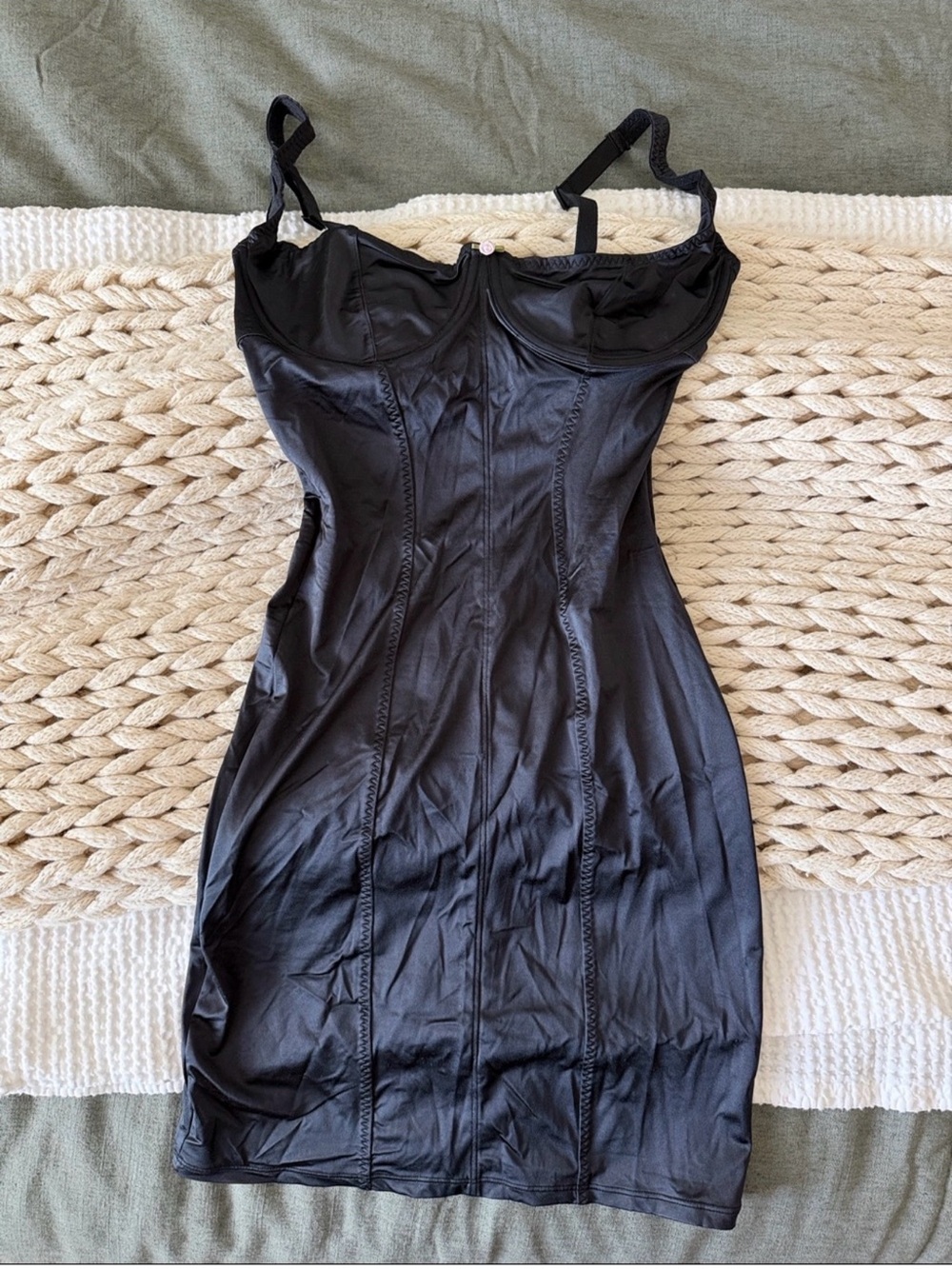 SKIMS Sleek Black Slip Dress with Supportive Seaming Size M